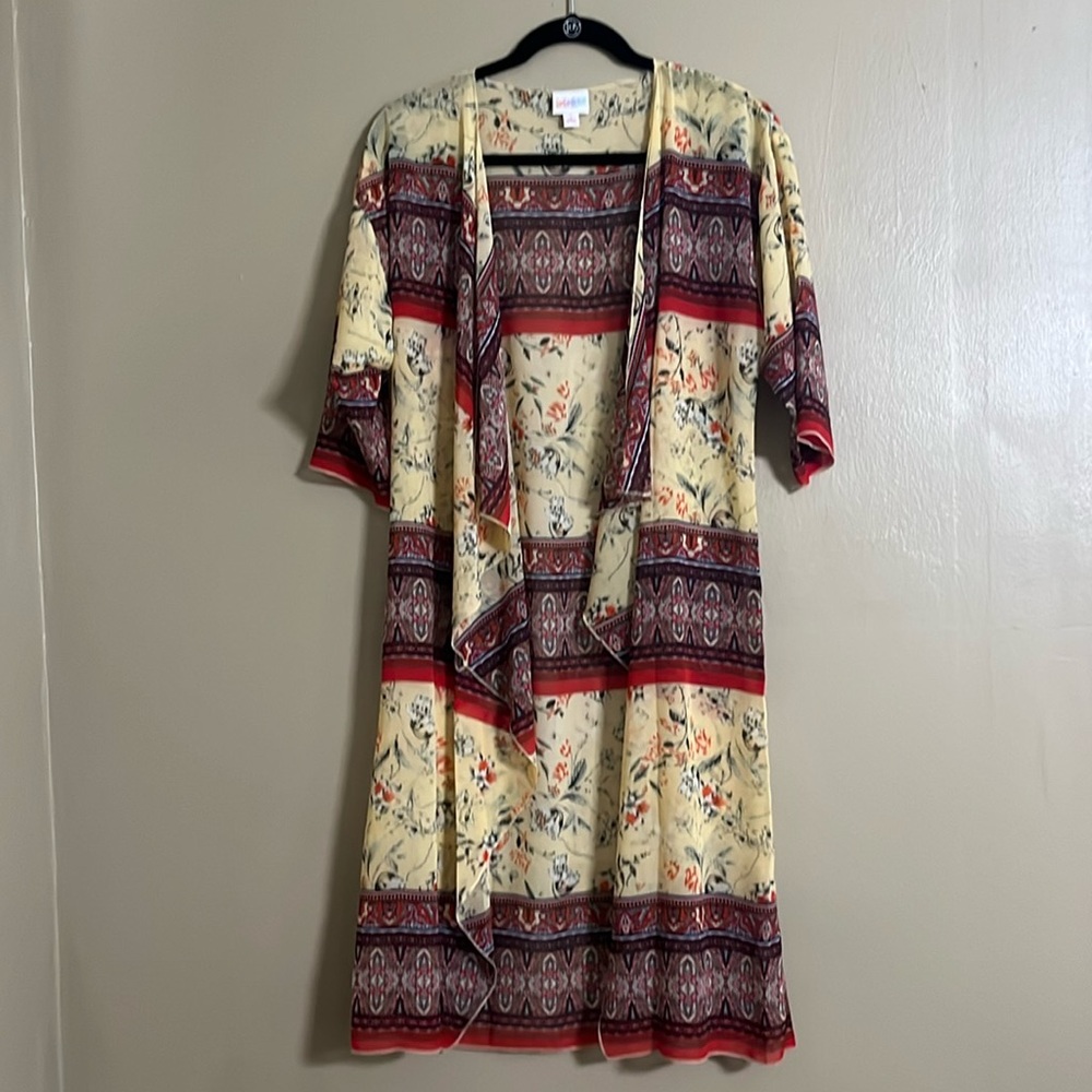 LulaRoe Long Cardigan SzS Shirley Draped Collar Short Sleeves Beach Coverup Wrap